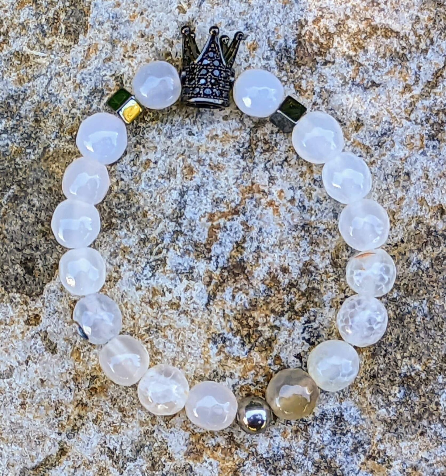 Black Zirconia Crown with White Agate and Hematite Spacers