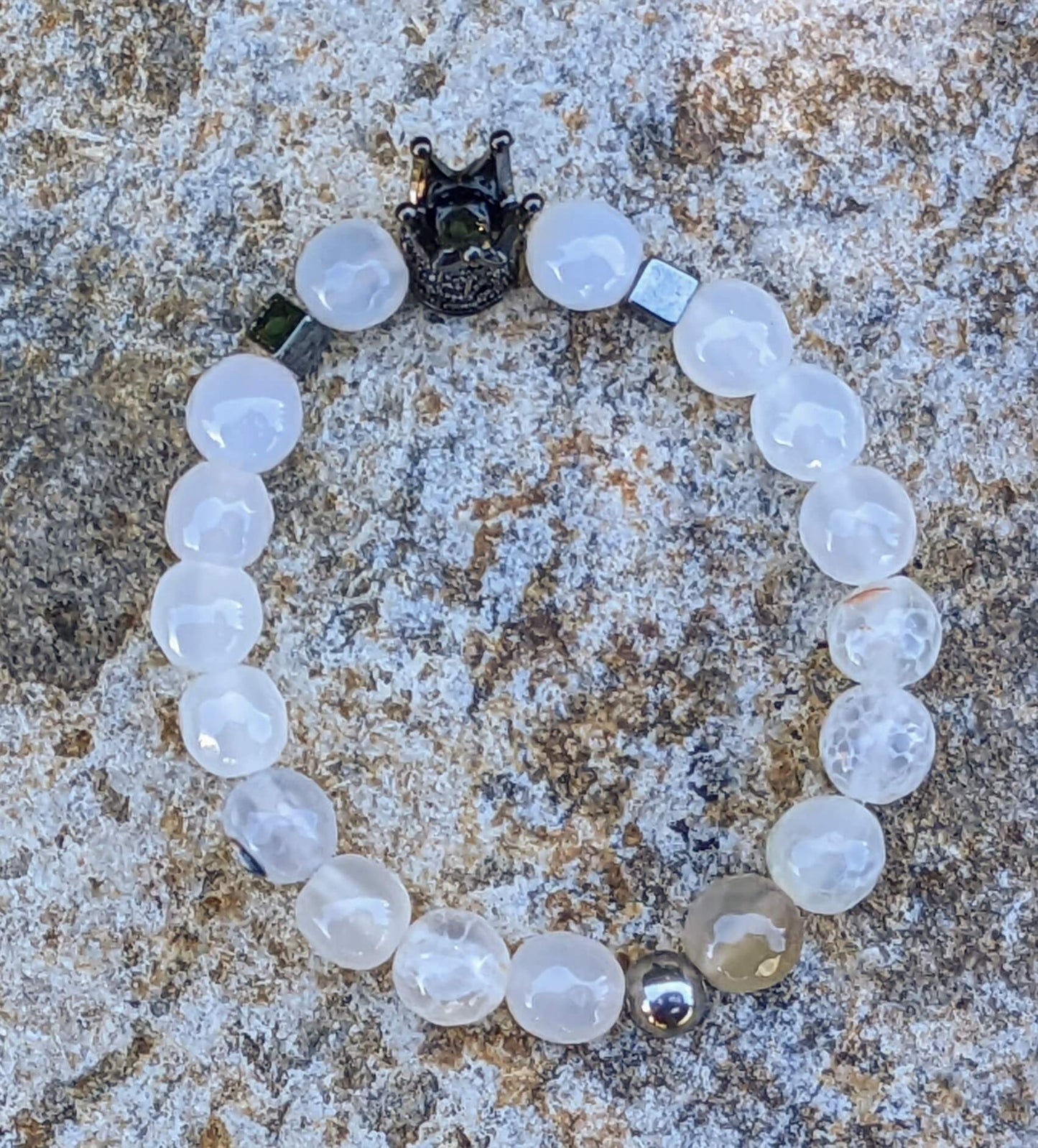 Black Zirconia Crown with White Agate and Hematite Spacers