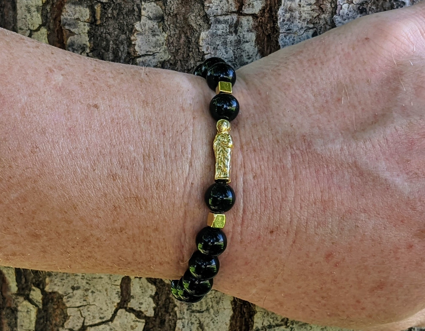 Black Onyx Polished (8mm Bead Size) with Large Saint Jude