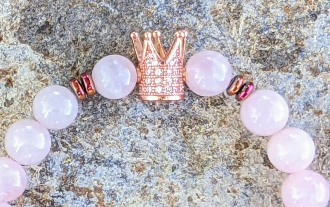 Rose Gold Zirconia Crown with Rose Quartz and Hematite Spacers