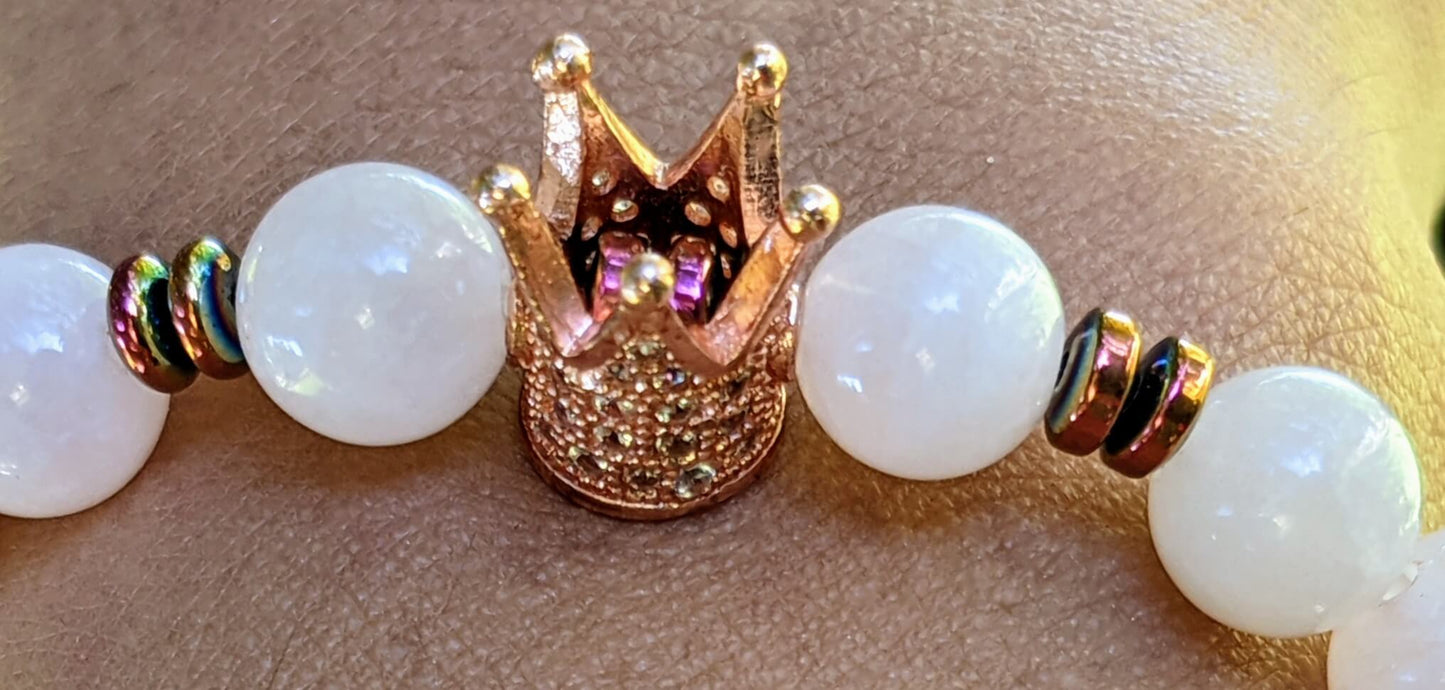 Rose Gold Zirconia Crown with Rose Quartz and Hematite Spacers