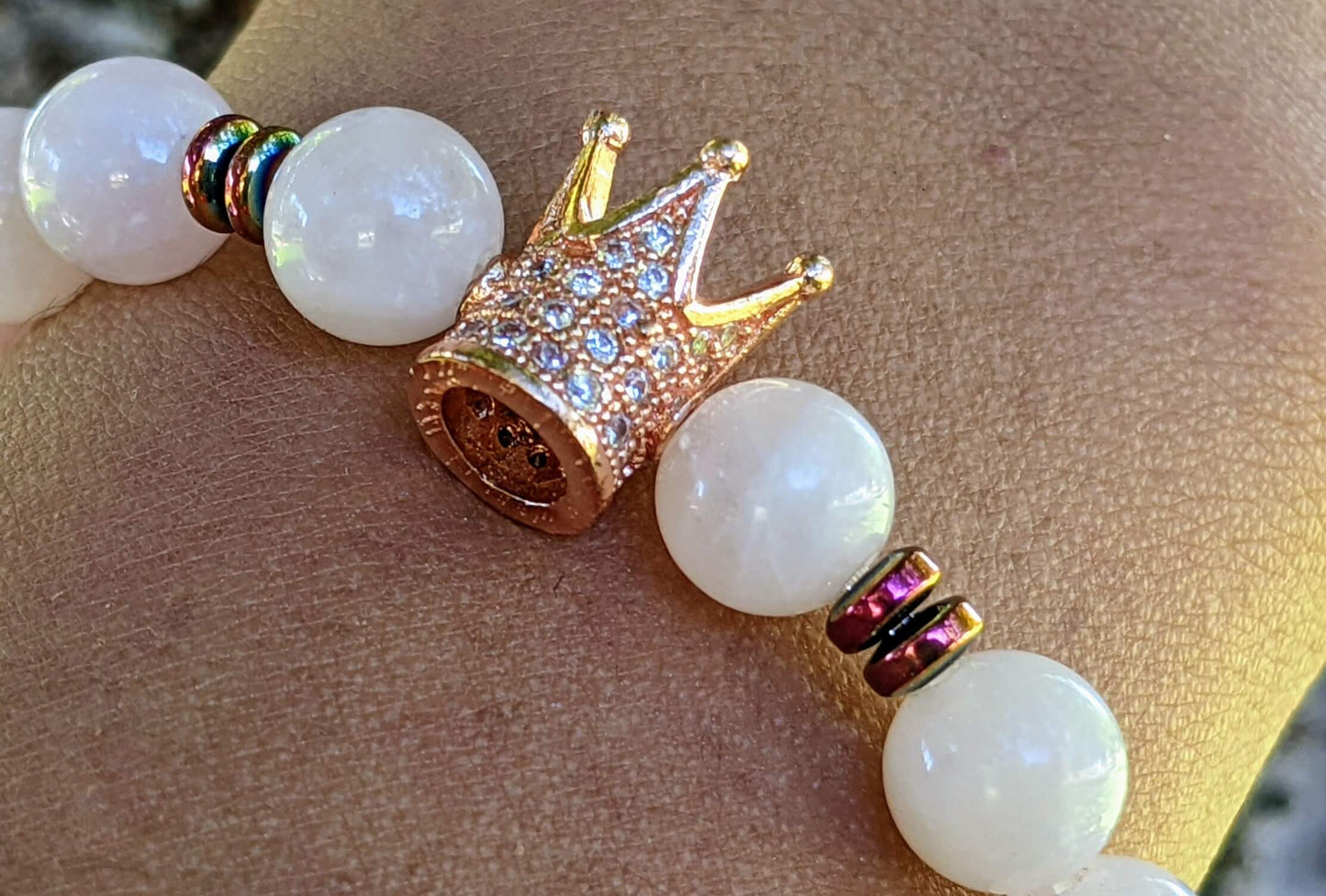 Rose Gold Zirconia Crown with Rose Quartz and Hematite Spacers