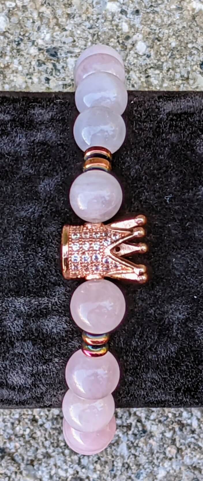 Rose Gold Zirconia Crown with Rose Quartz and Hematite Spacers