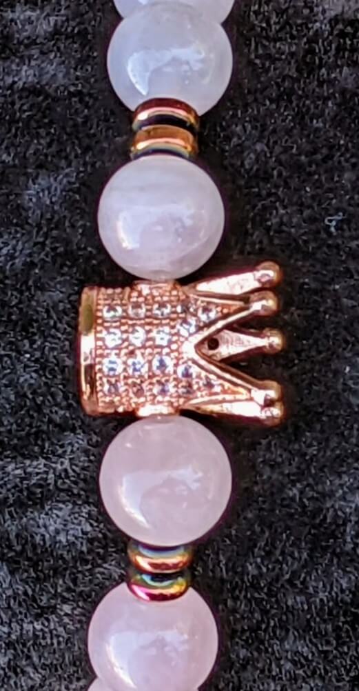 Rose Gold Zirconia Crown with Rose Quartz and Hematite Spacers