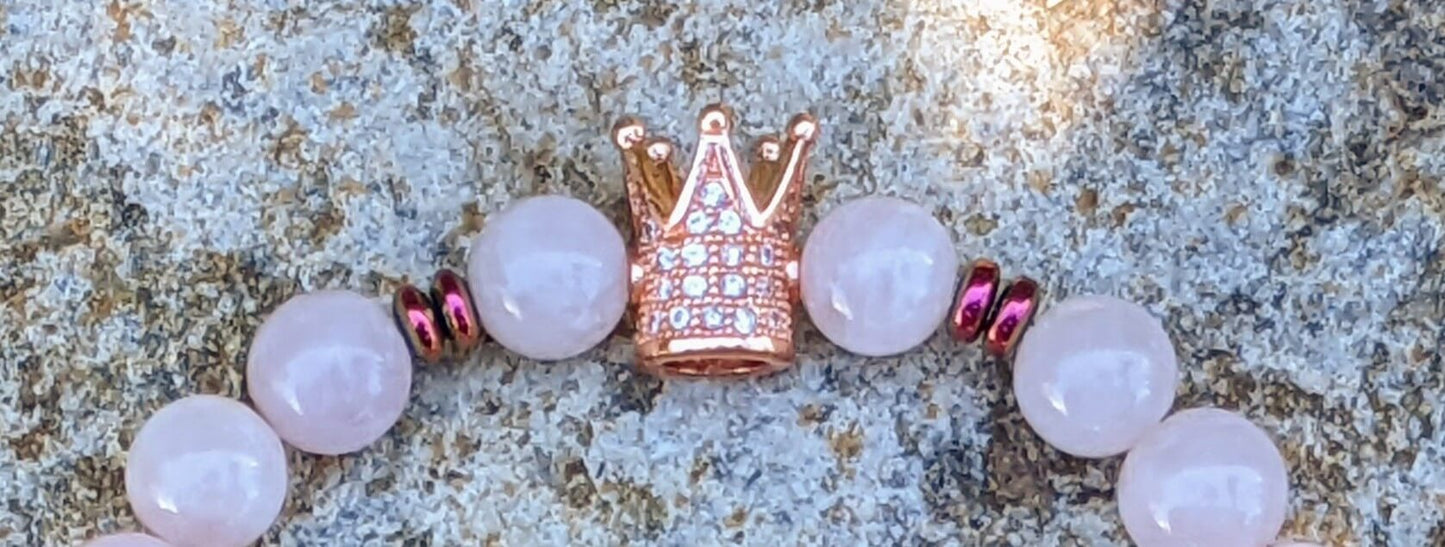 Rose Gold Zirconia Crown with Rose Quartz and Hematite Spacers