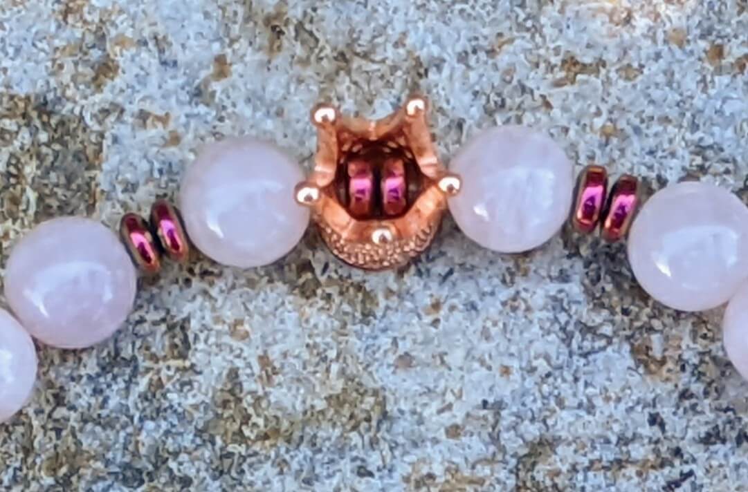 Rose Gold Zirconia Crown with Rose Quartz and Hematite Spacers
