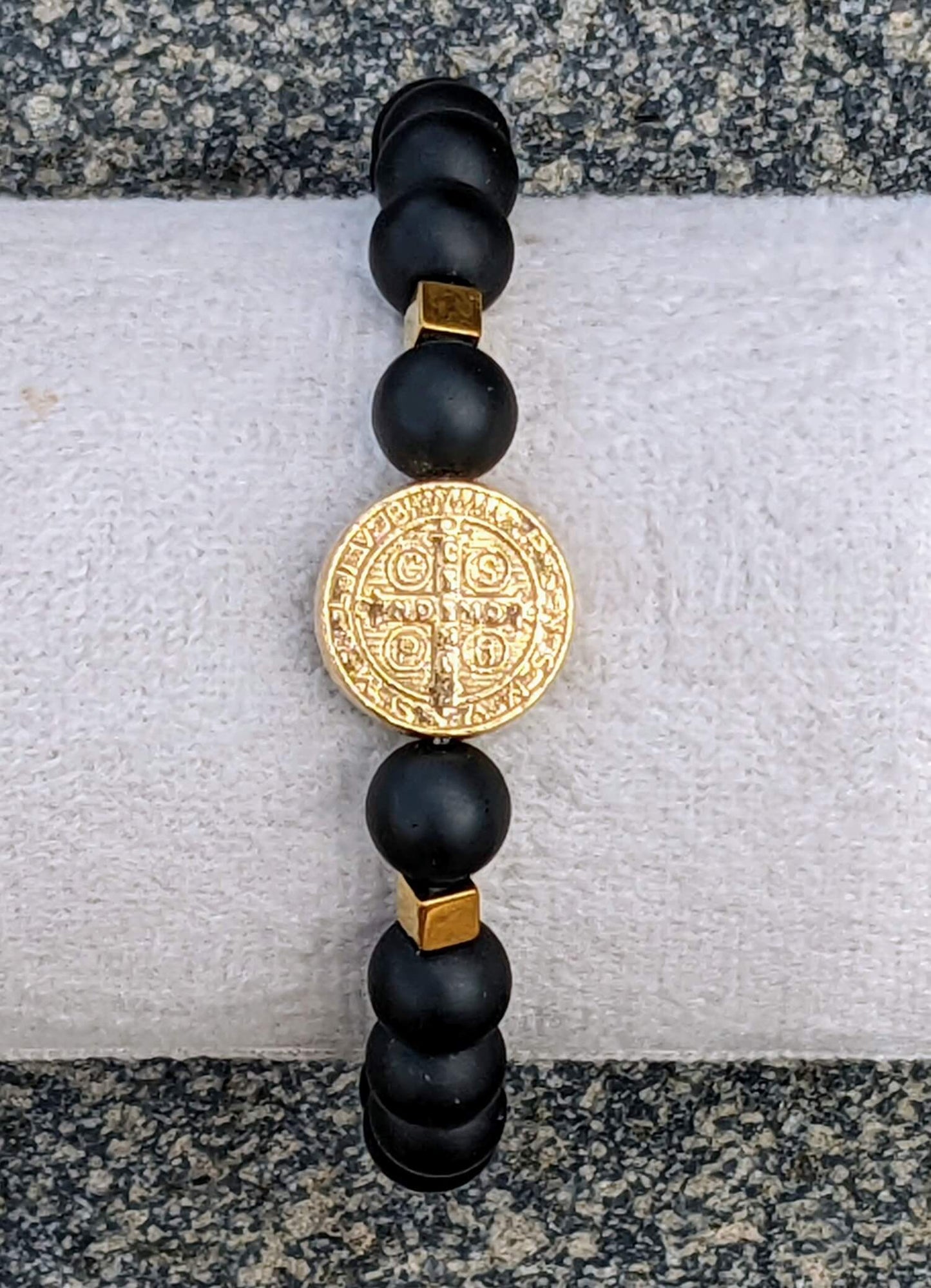 Black Onyx (8mm Bead Size) with Large Saint Benedict