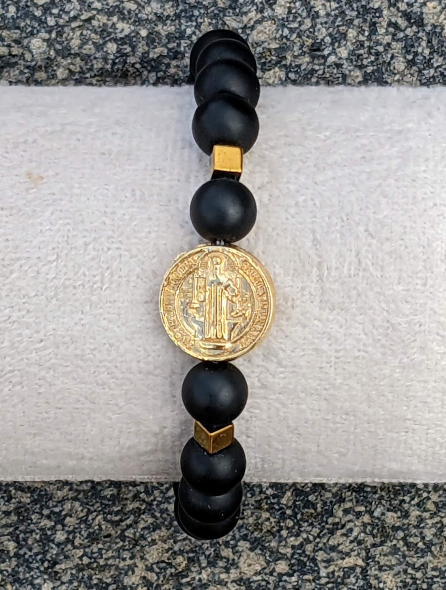 Black Onyx (8mm Bead Size) with Large Saint Benedict