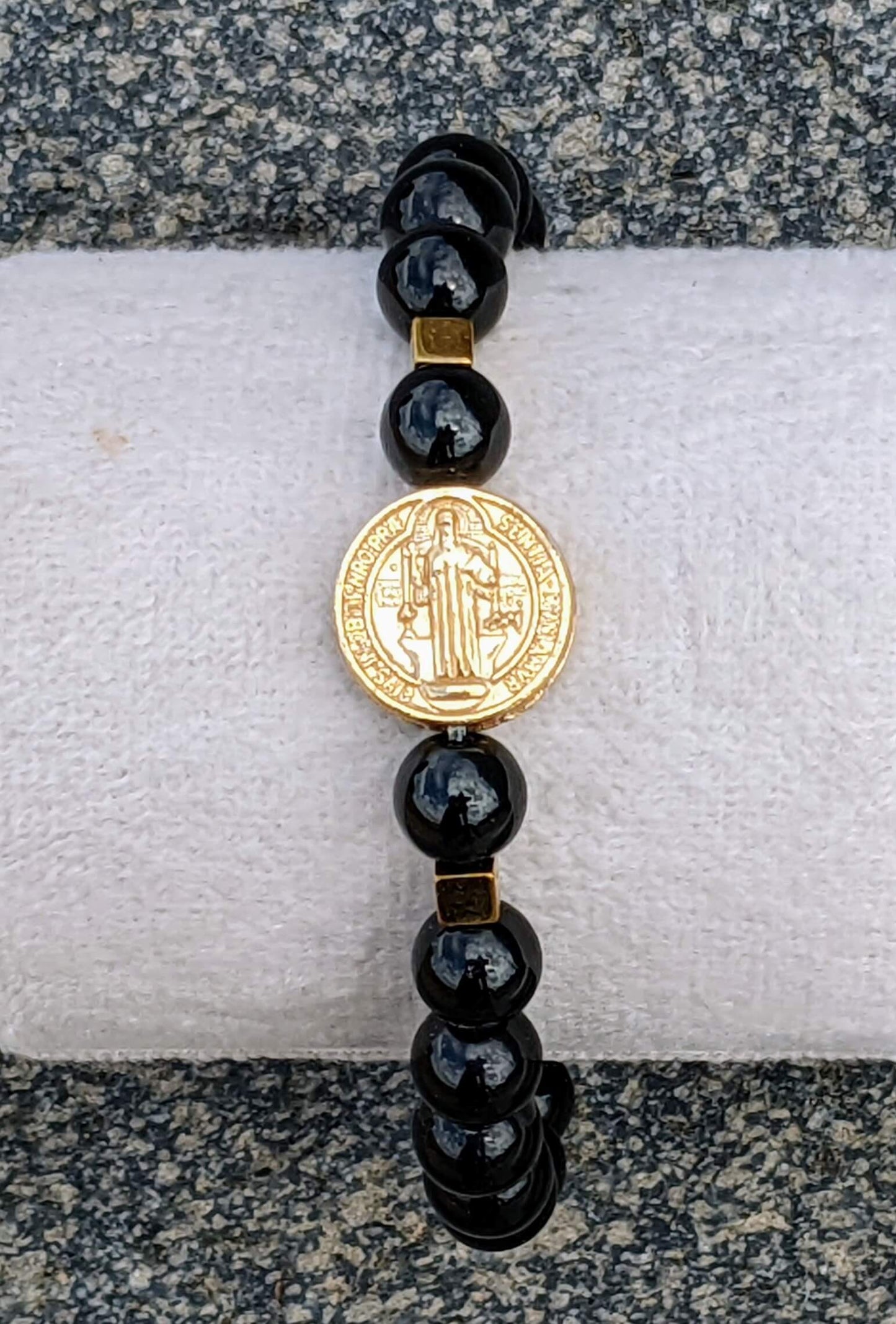 Black Onyx Polished (8mm Bead Size) with Large Saint Benedict