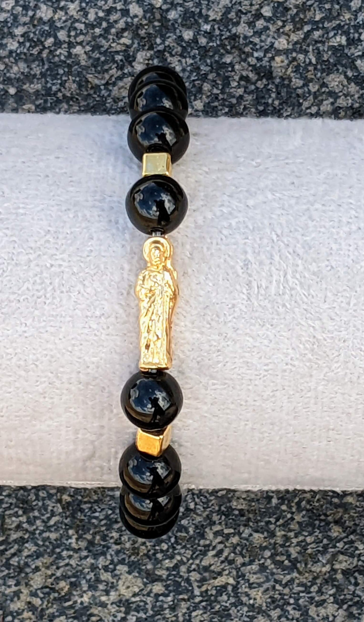 Black Onyx Polished (8mm Bead Size) with Large Saint Jude