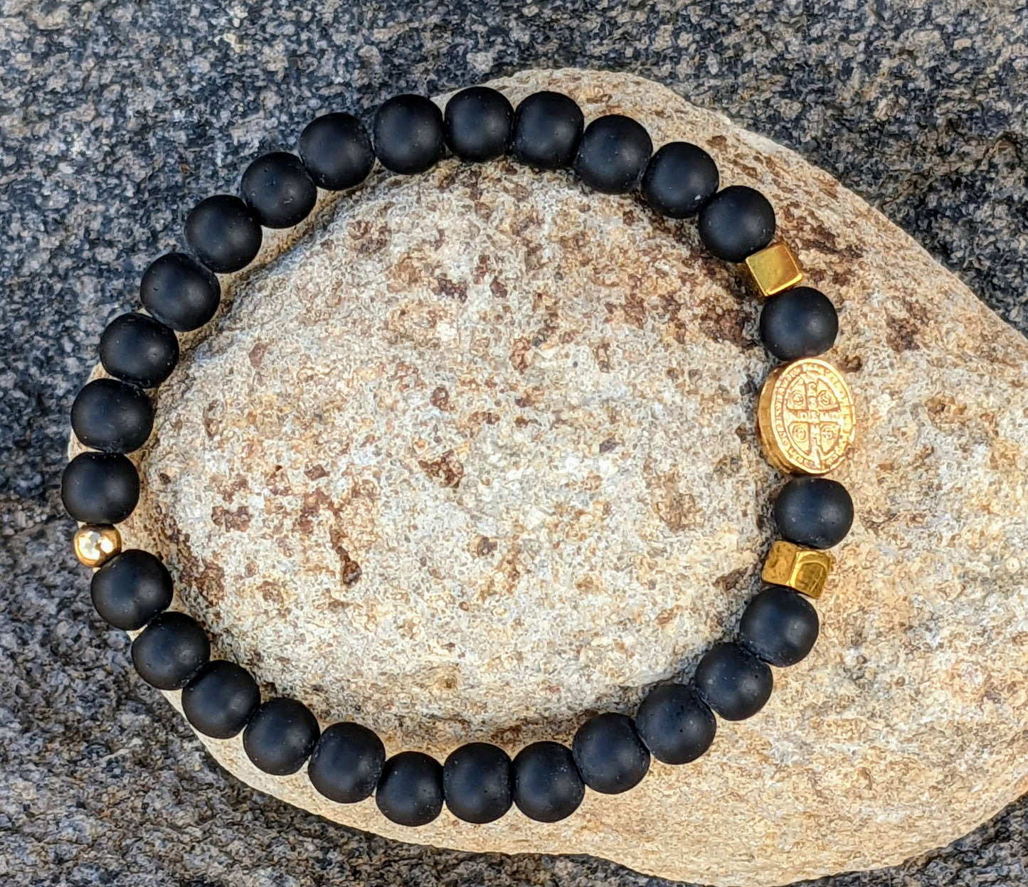 Black Onyx (8mm Bead Size) with Large Saint Benedict
