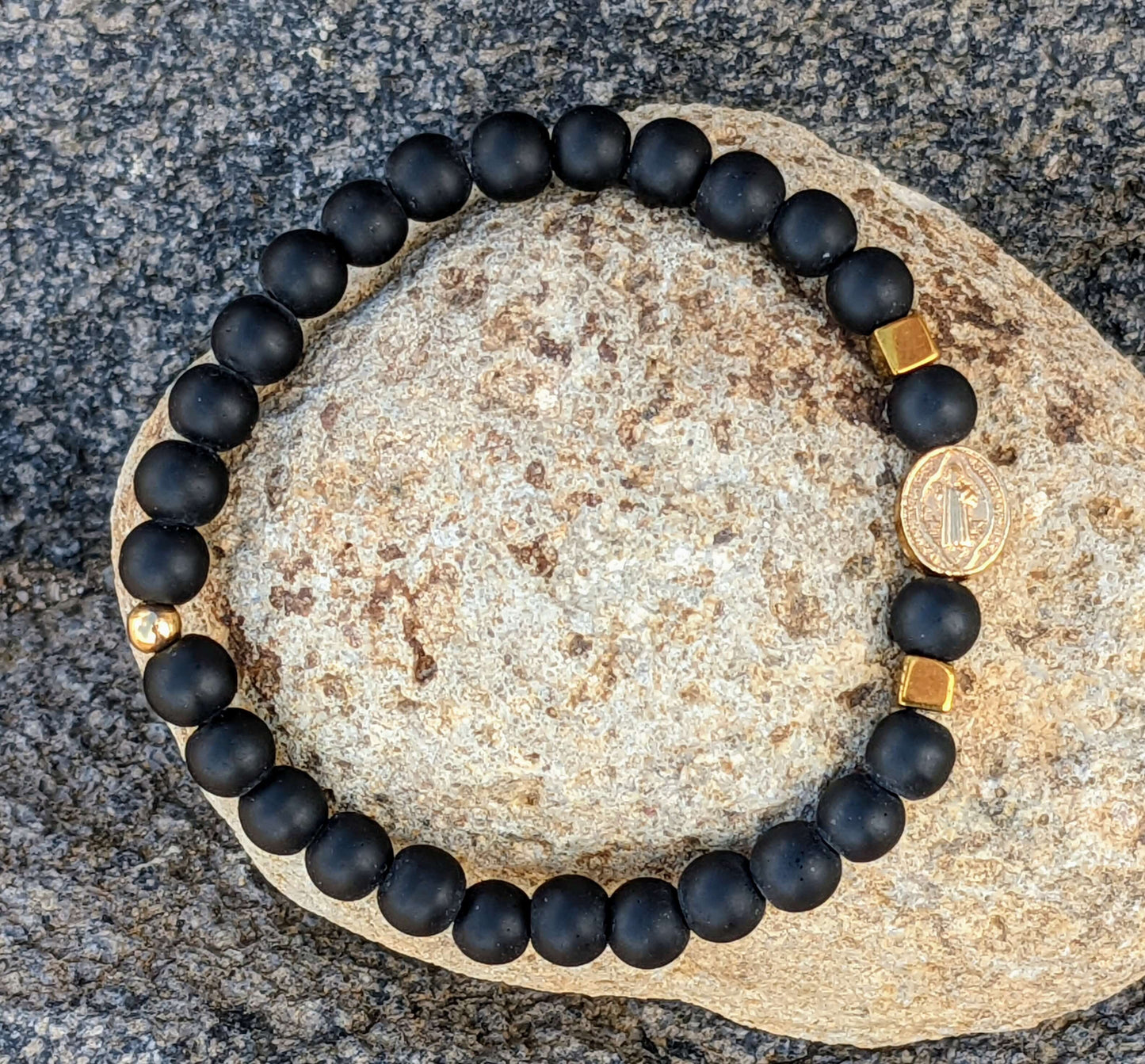 Black Onyx (8mm Bead Size) with Large Saint Benedict