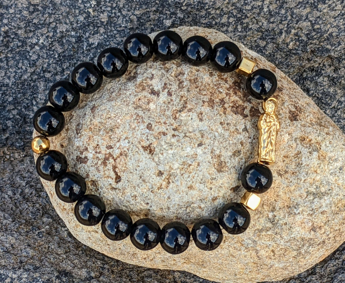 Black Onyx Polished (8mm Bead Size) with Large Saint Jude