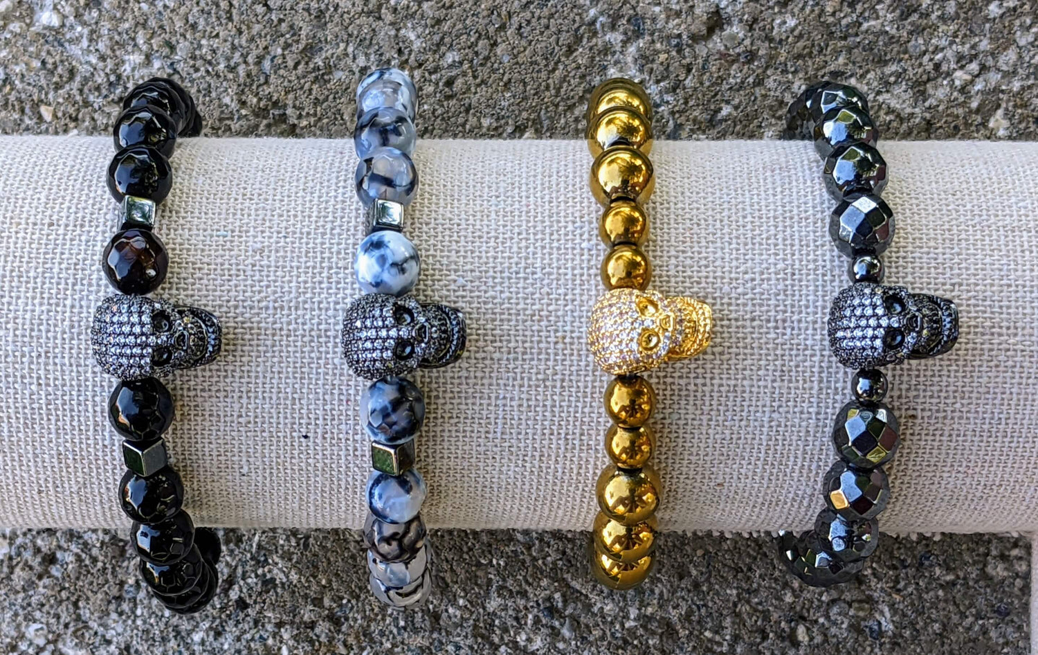 skull bracelets with natural stones