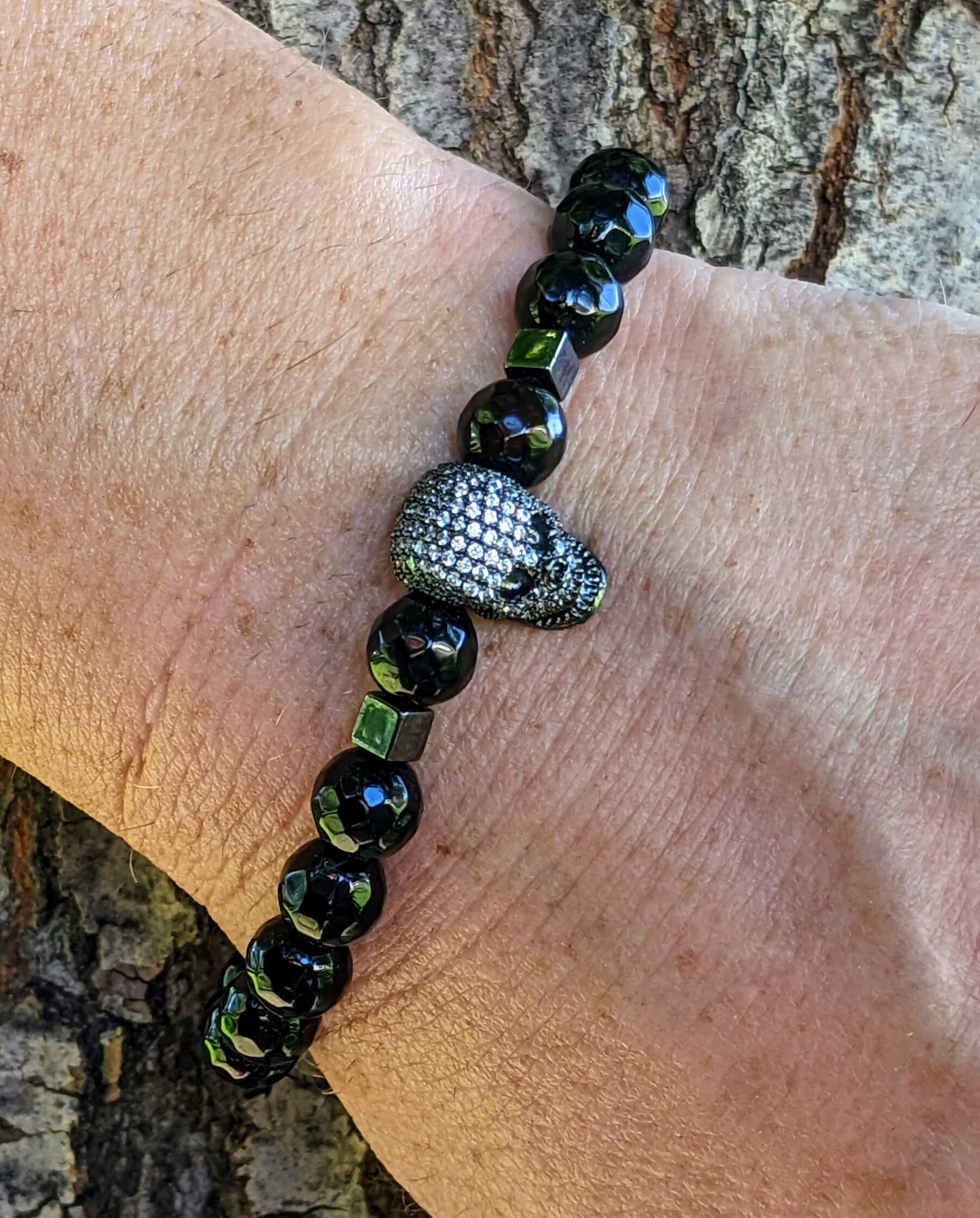 Black Skull with Black Agate and Hematite Spacers