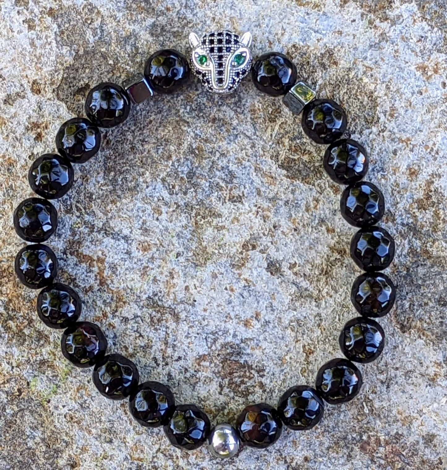 Silver Puma with Black Agate and Hematite Spacers