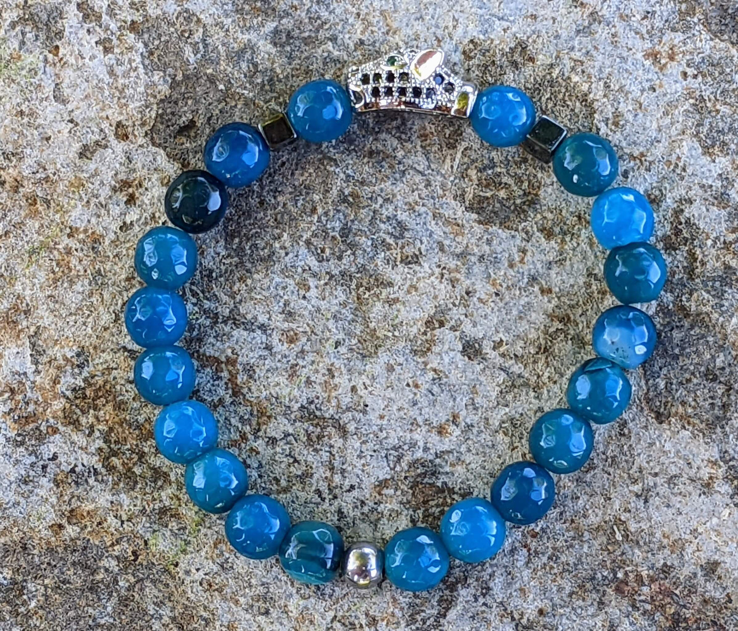 Silver Jaguar with Blue Agate and Hematite Spacers