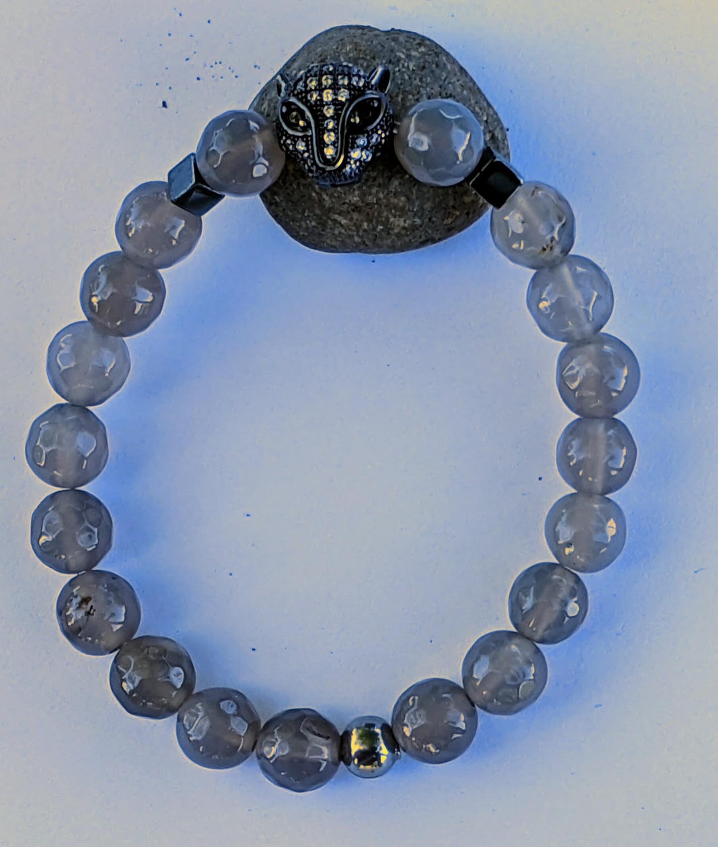 Black Puma with Grey Agate and Hematite Spacers