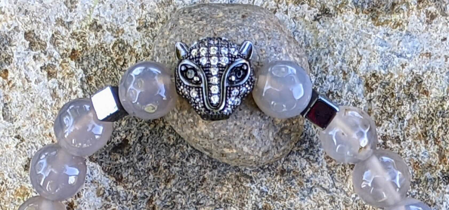 Silver Puma with Grey Agate and Hematite Spacers