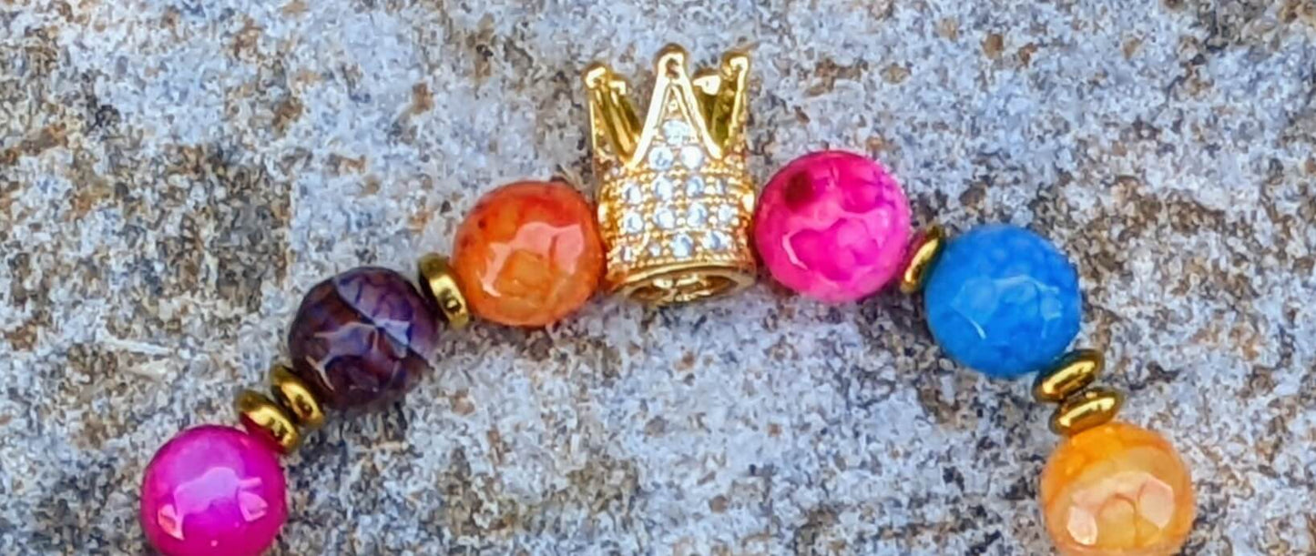 Gold Zirconia Crown with Multicolor Agate and Hematite Spacers