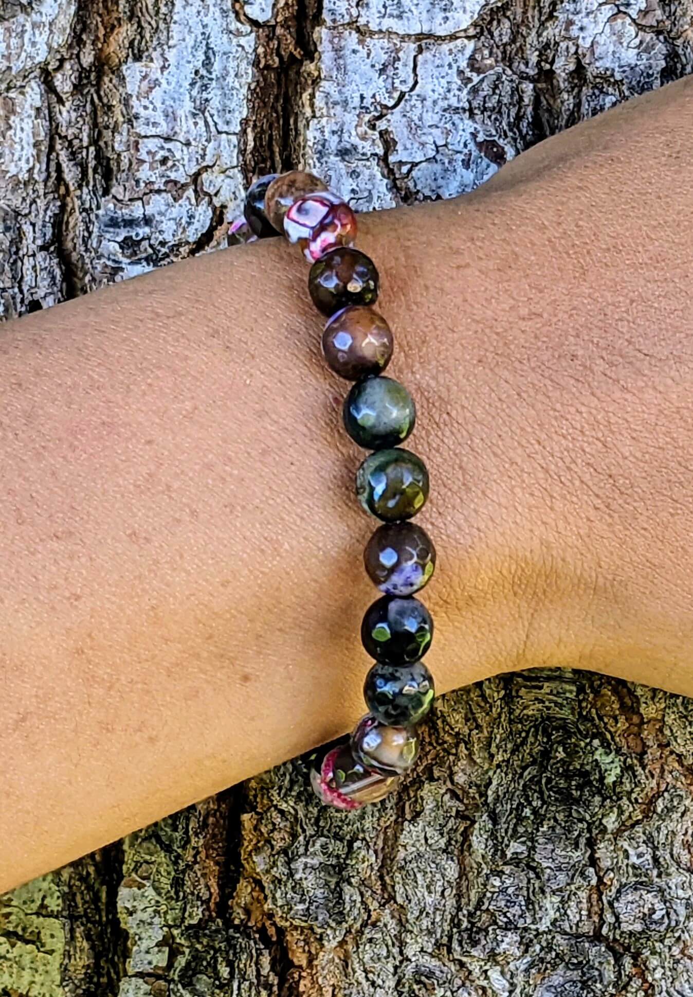 Black with Streaks of Purple, Red, White Agate