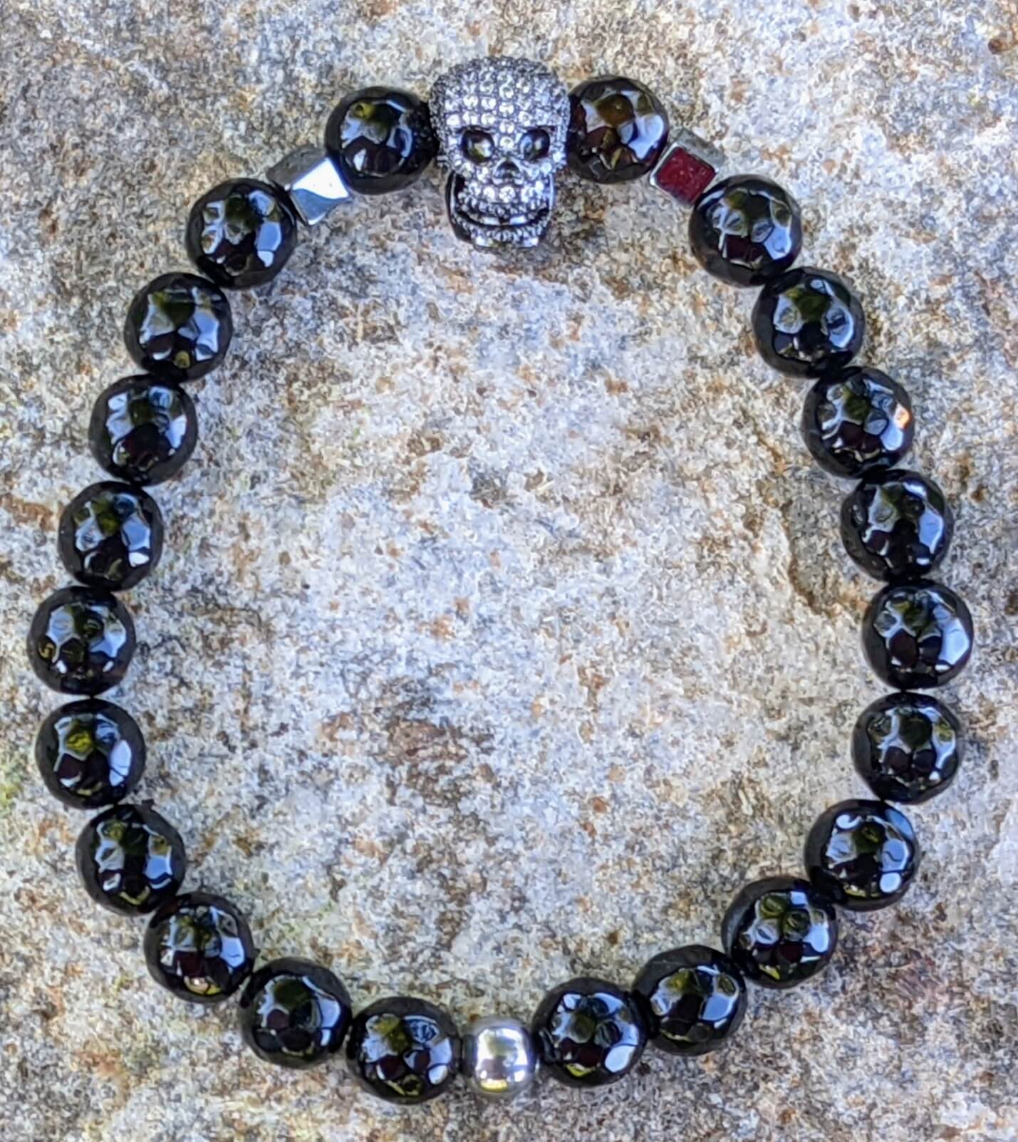 Black Skull with Black Agate and Hematite Spacers