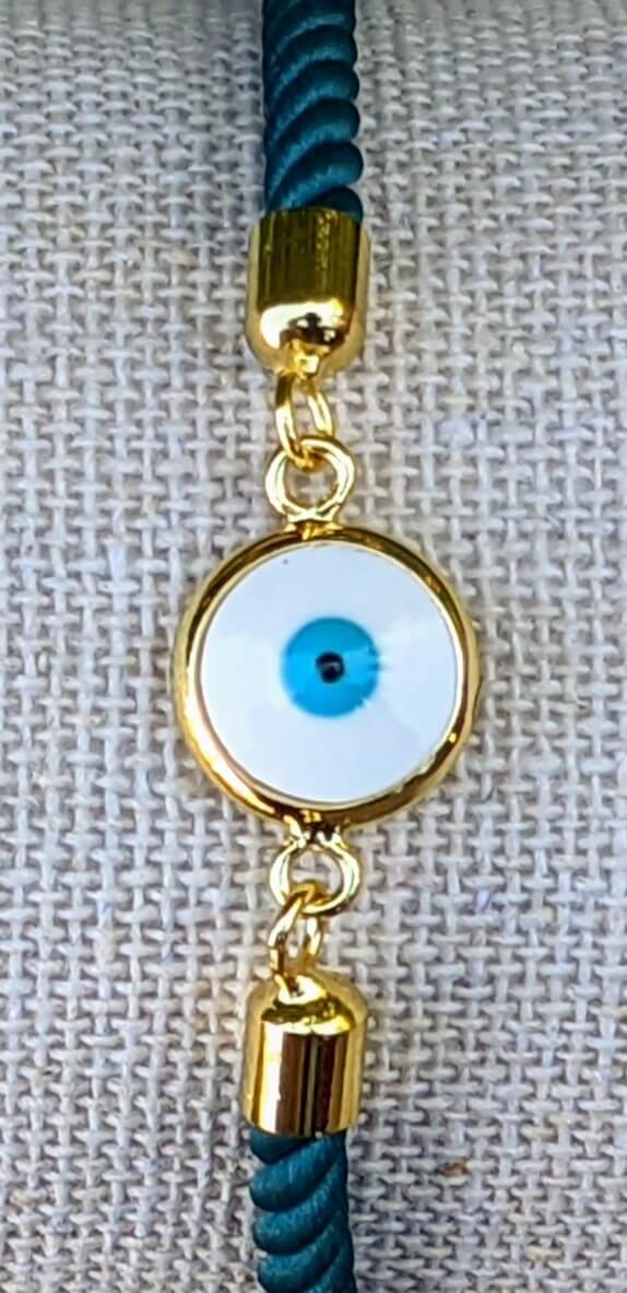 White and Blue Evil Eye with Blue Cord Bracelet