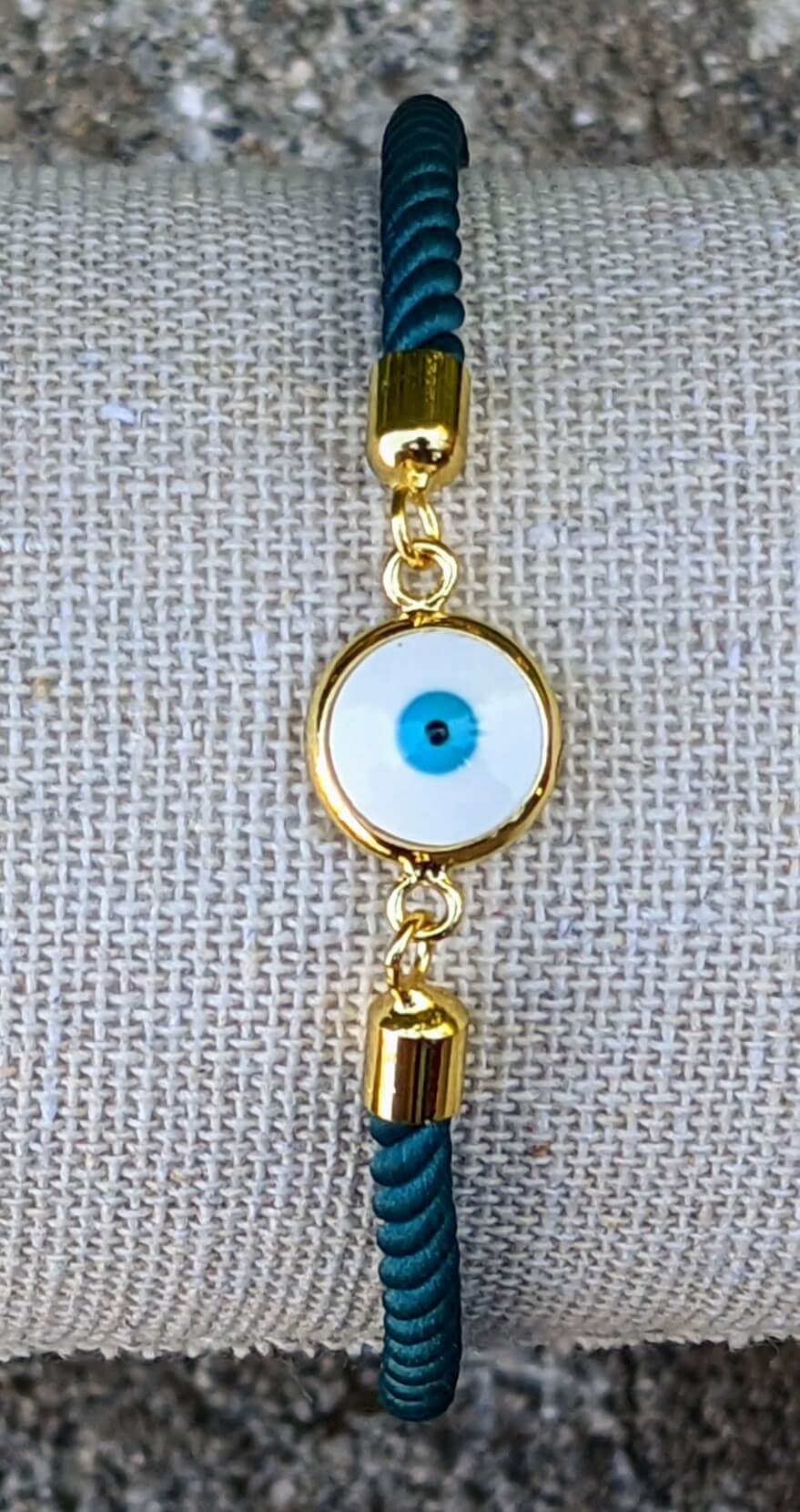 White and Blue Evil Eye with Blue Cord Bracelet