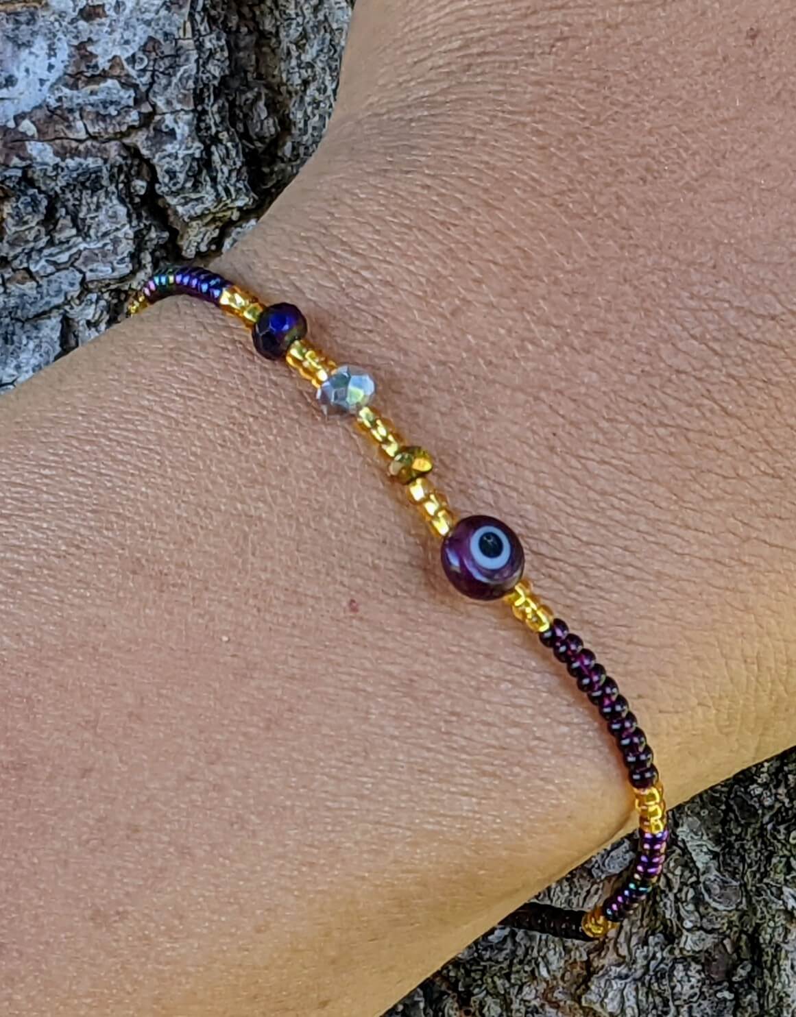 Purple Evil Eye (Flat), Purple Chaquira Bracelet
