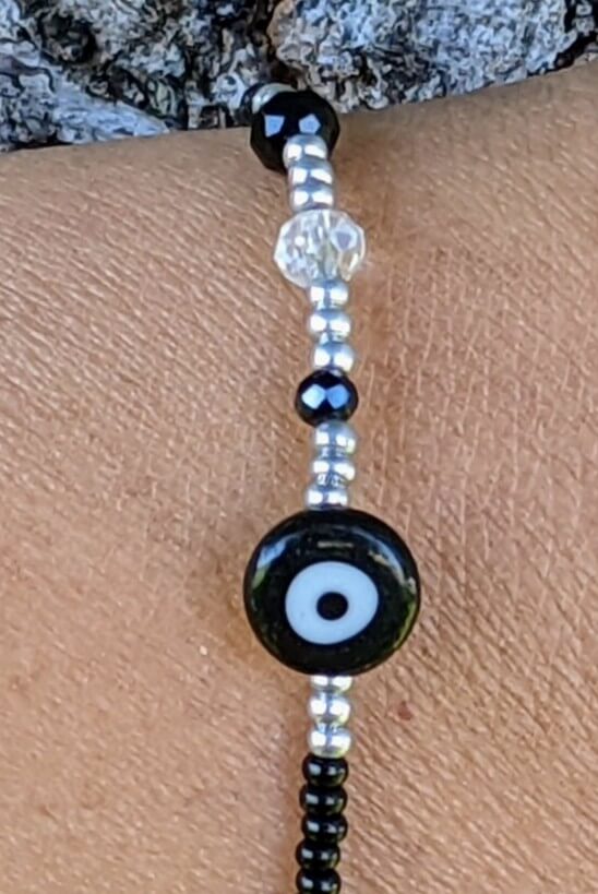 Black Evil Eye (Flat) with Black Chaquira Bracelet