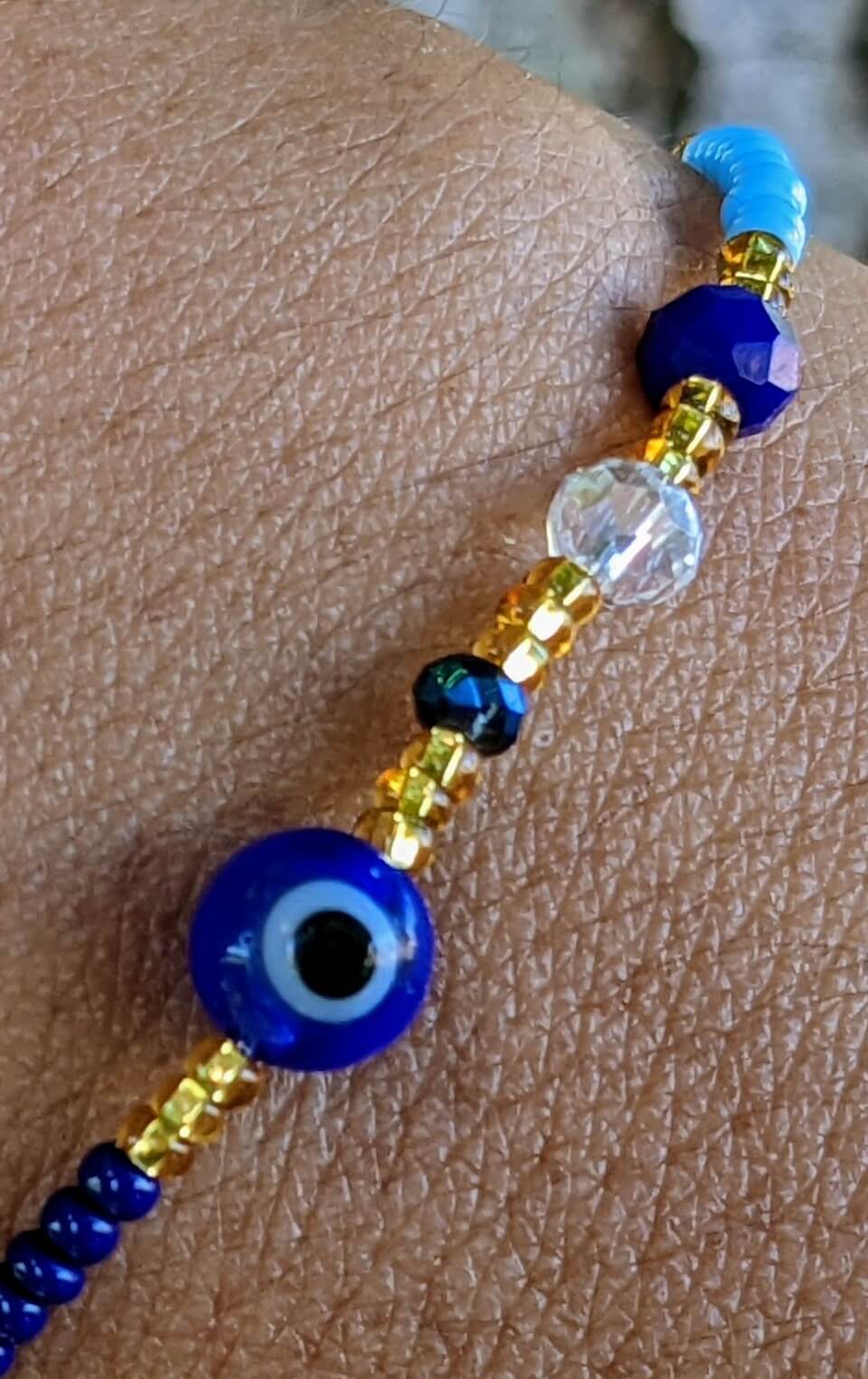 Blue Evil Eye (Round) Blue Chaquira Bracelet