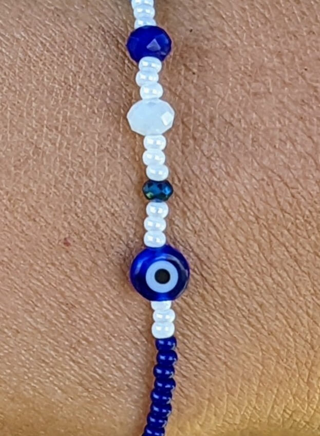 Dark Blue Evil Eye (Flat) Blue Chaquira Bracelet