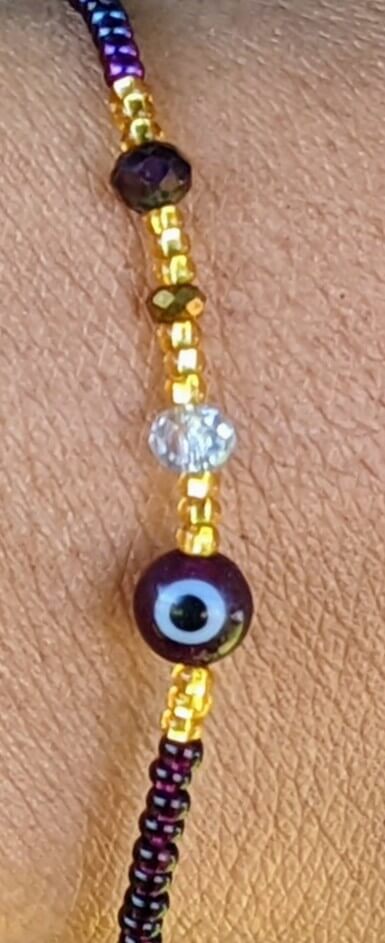 Purple Evil Eye (Round), Purple Chaquira Bracelet
