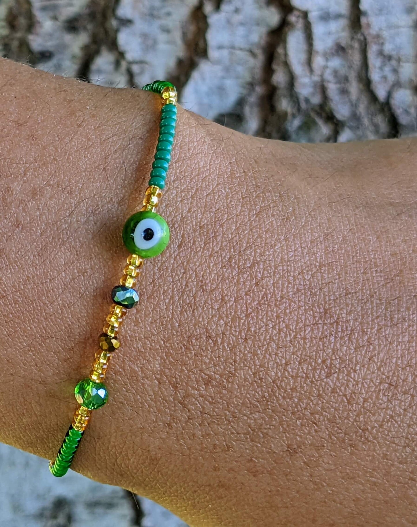 Green Evil Eye (Round) with Green Chaquira Bracelet