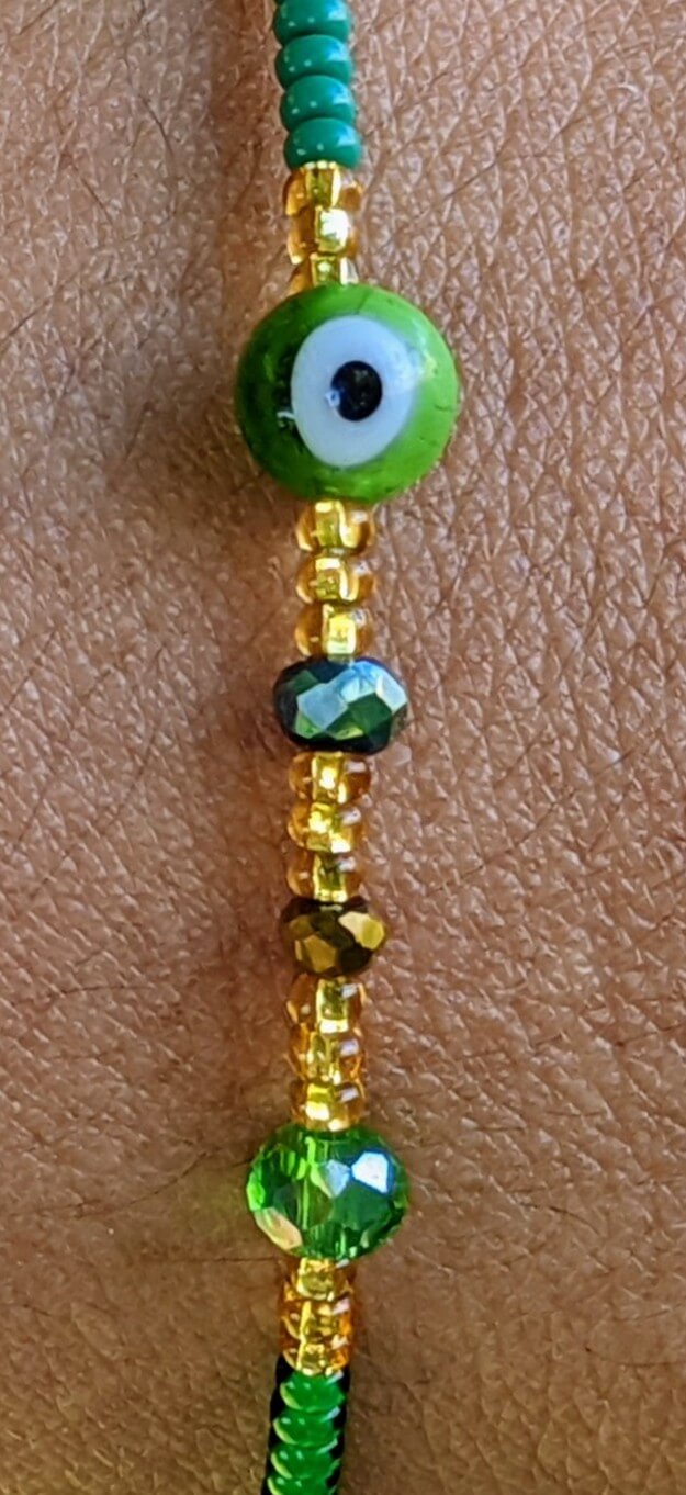 Green Evil Eye (Round) with Green Chaquira Bracelet