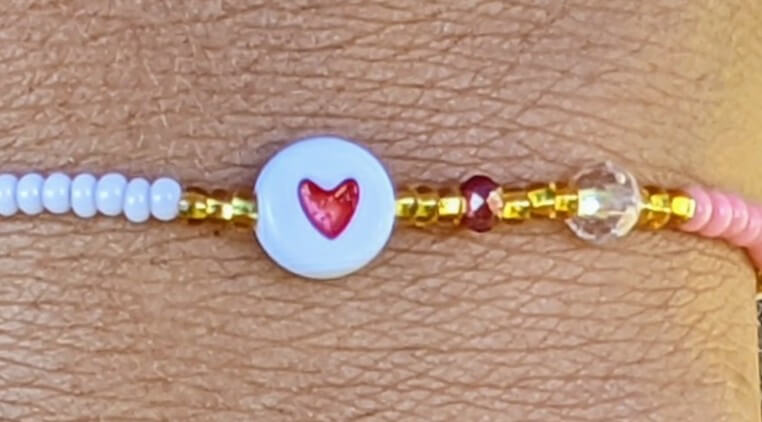 White with Red Heart (Flat) with Pink & White Chaquira Bracelet