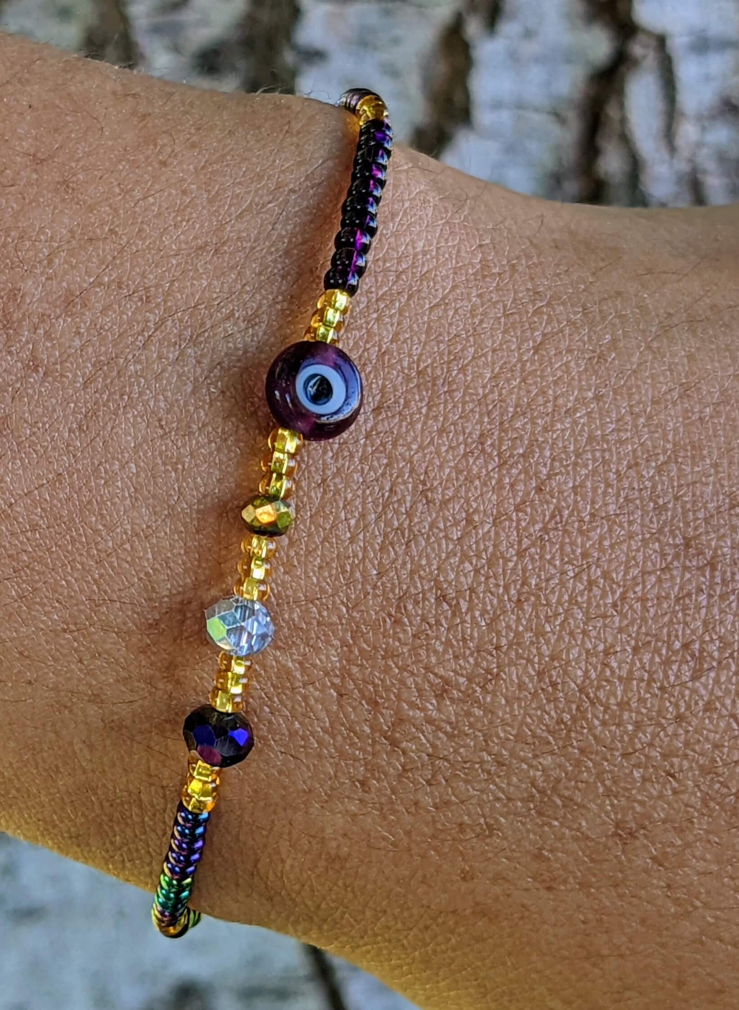 Purple Evil Eye (Flat), Purple Chaquira Bracelet