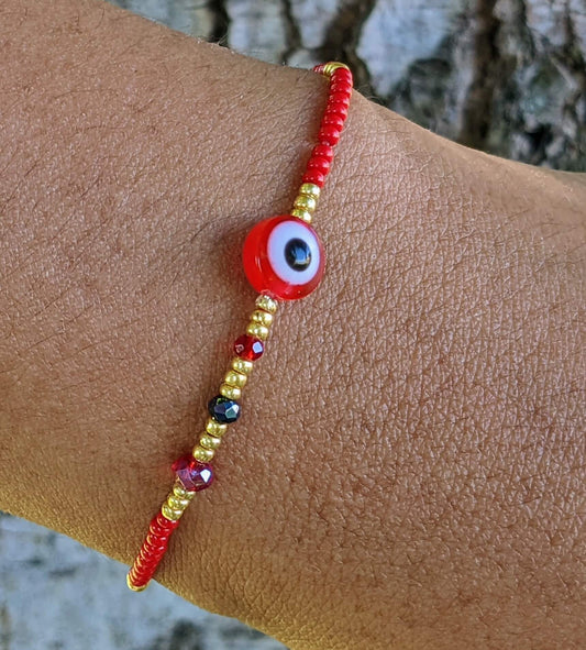 Red Evil Eye (Flat) with Red Chaquira Bracelet