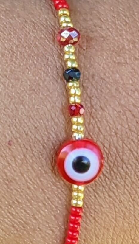 Red Evil Eye with Red Chaquira Bracelet