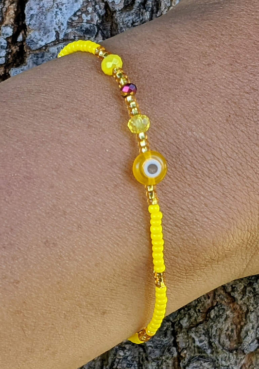 Yellow Evil Eye with Yellow Chaquira Bracelet