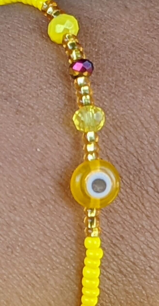 Yellow Evil Eye (Flat) with Yellow Chaquira Bracelet