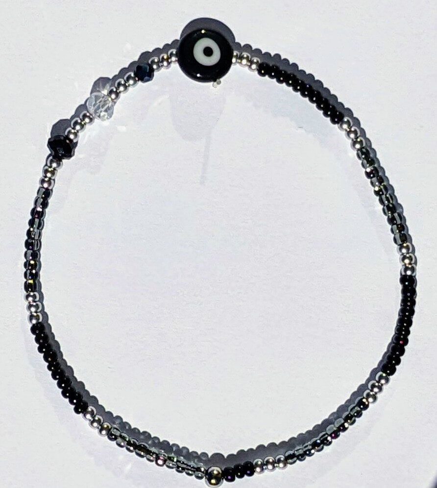 Black Evil Eye (Flat) with Black Chaquira Bracelet
