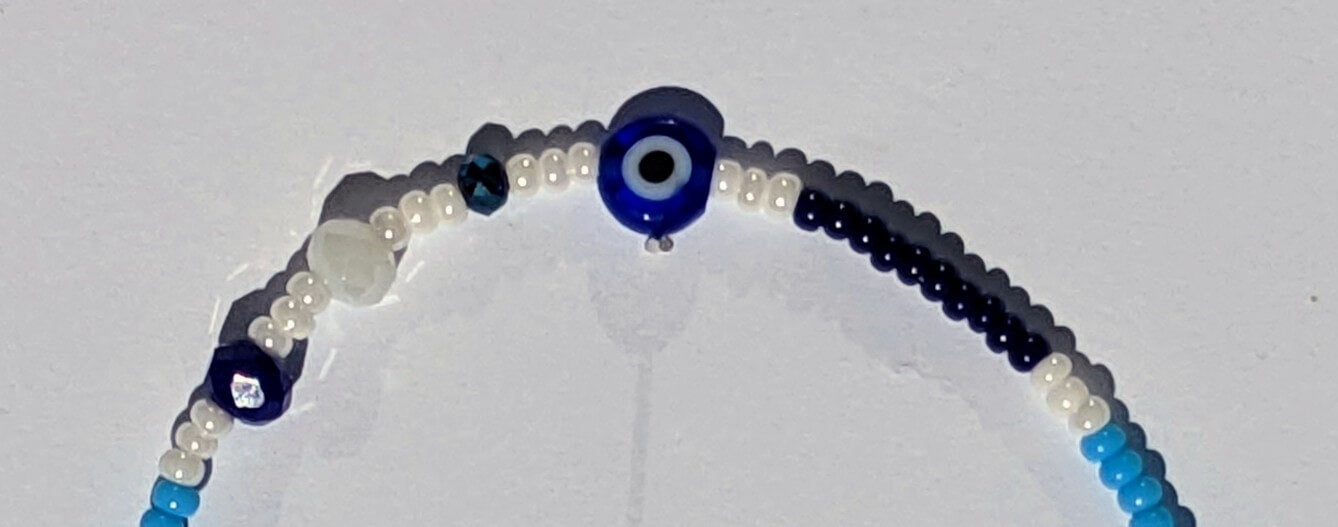 Dark Blue Evil Eye (Flat) Blue Chaquira Bracelet