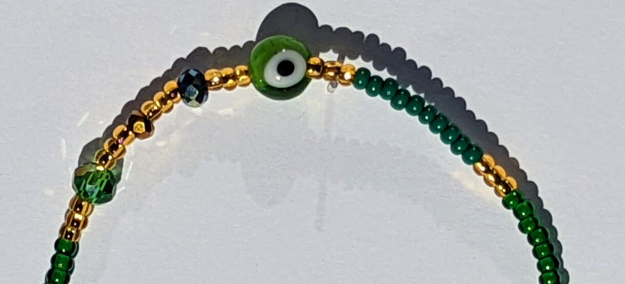 Green Evil Eye (Round) with Green Chaquira Bracelet