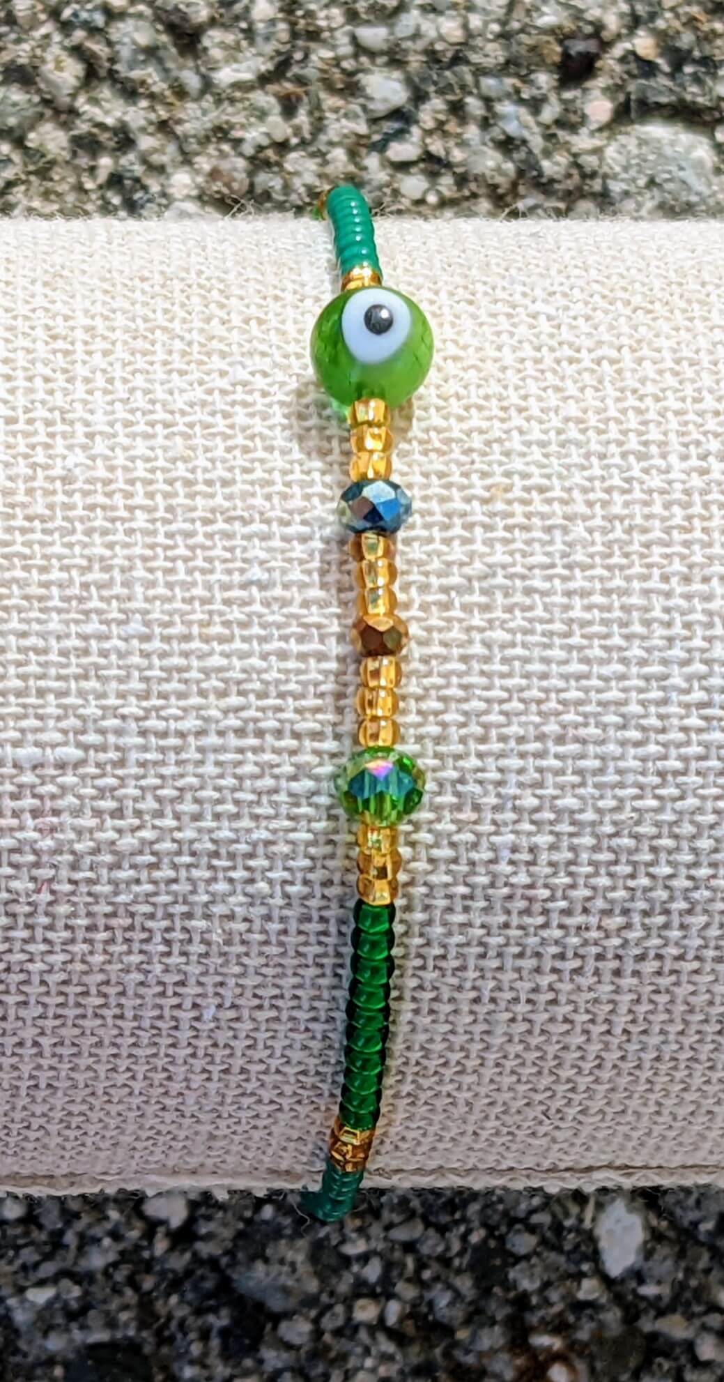 Green Evil Eye (Round) with Green Chaquira Bracelet