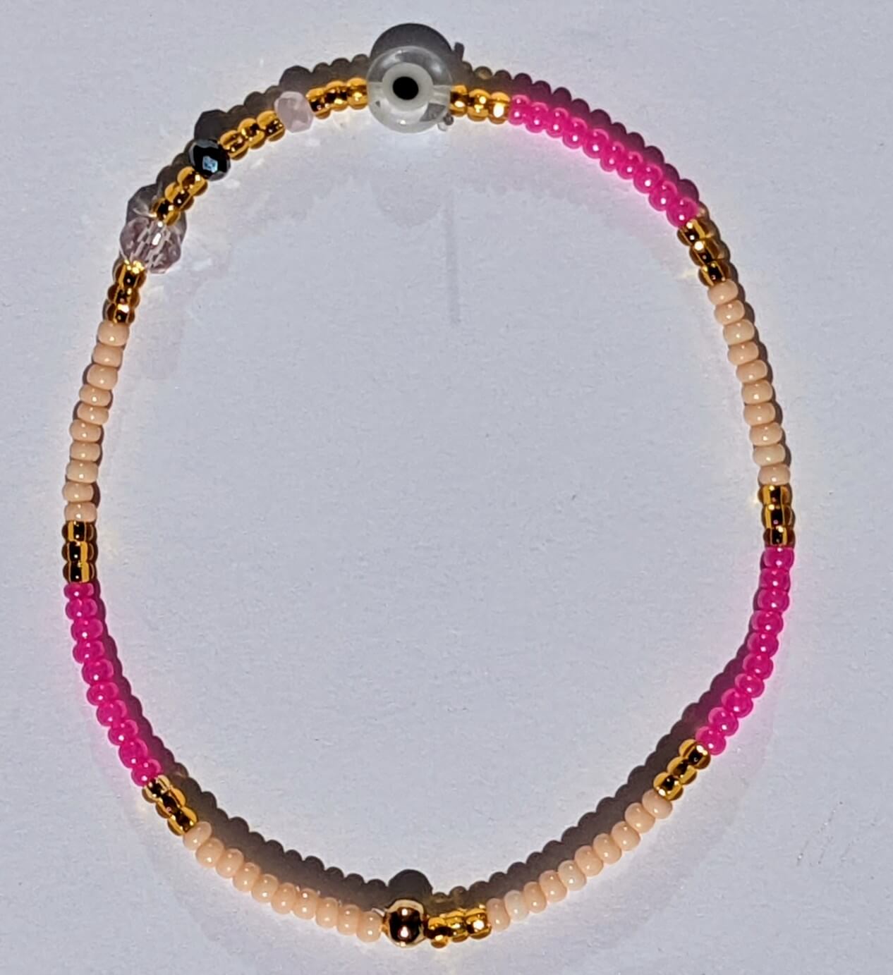 Clear & Black Evil Eye (Flat) with Pink Chaquira Bracelet