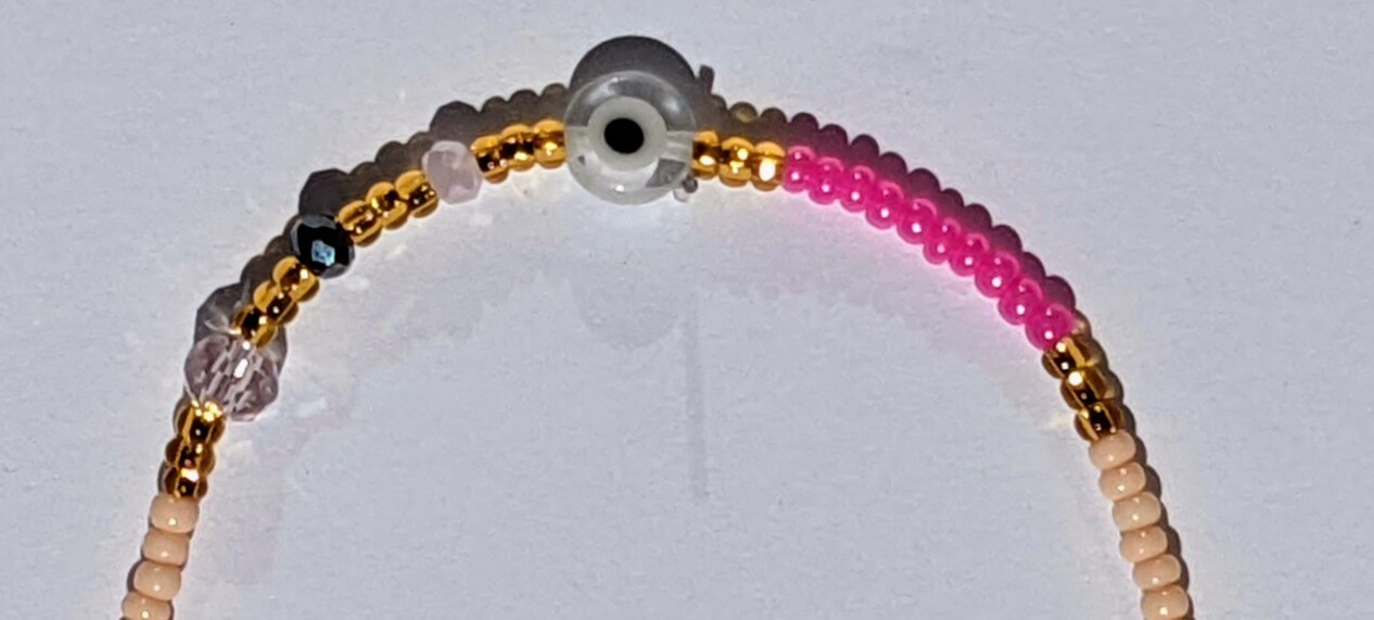 Clear & Black Evil Eye (Flat) with Pink Chaquira Bracelet