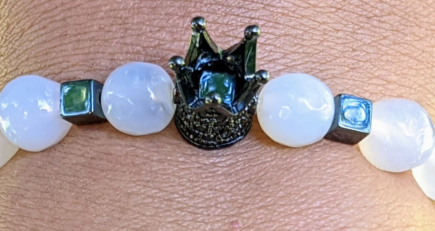 Black Zirconia Crown with White Agate and Hematite Spacers