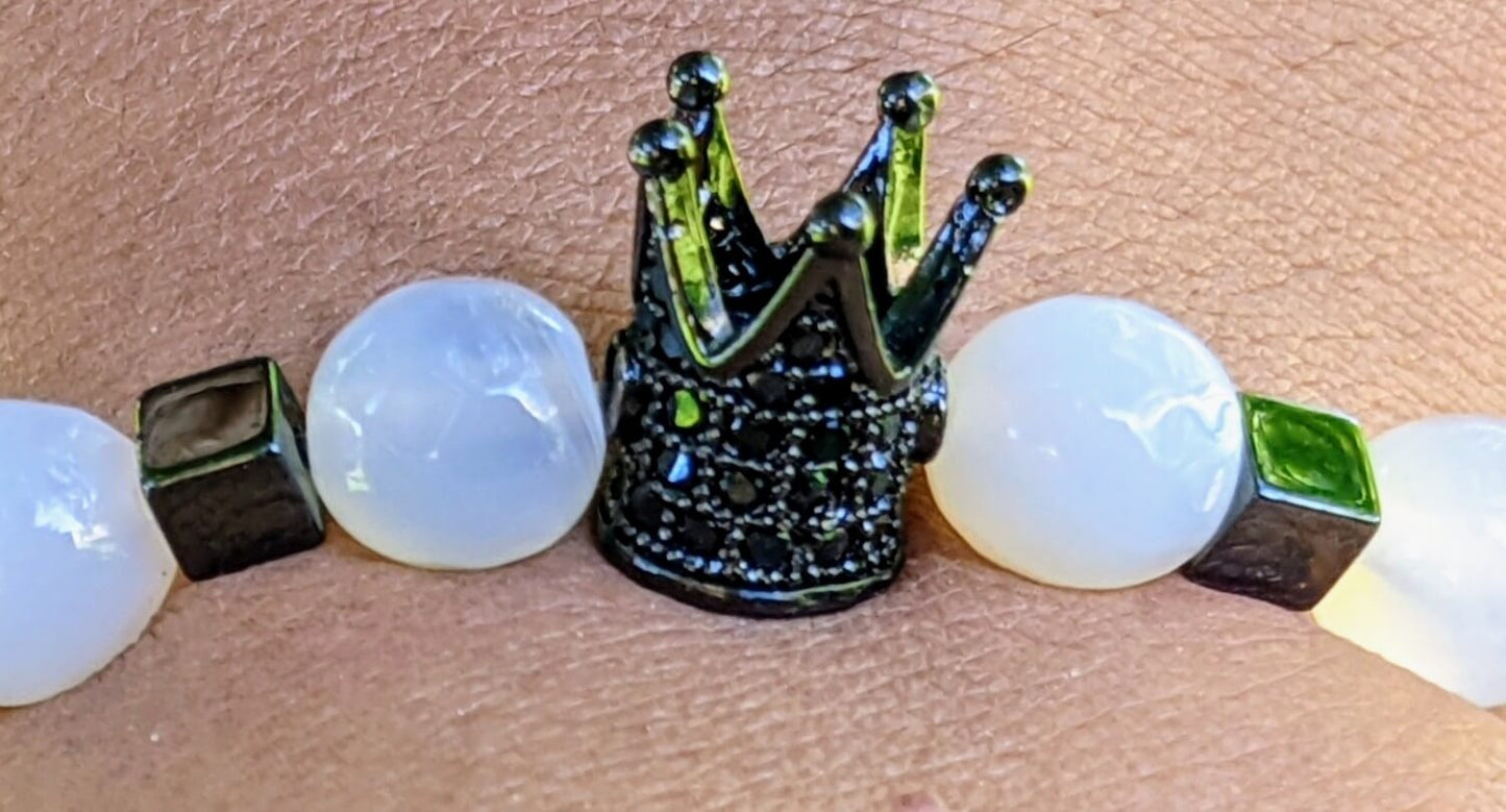Black Zirconia Crown with White Agate and Hematite Spacers