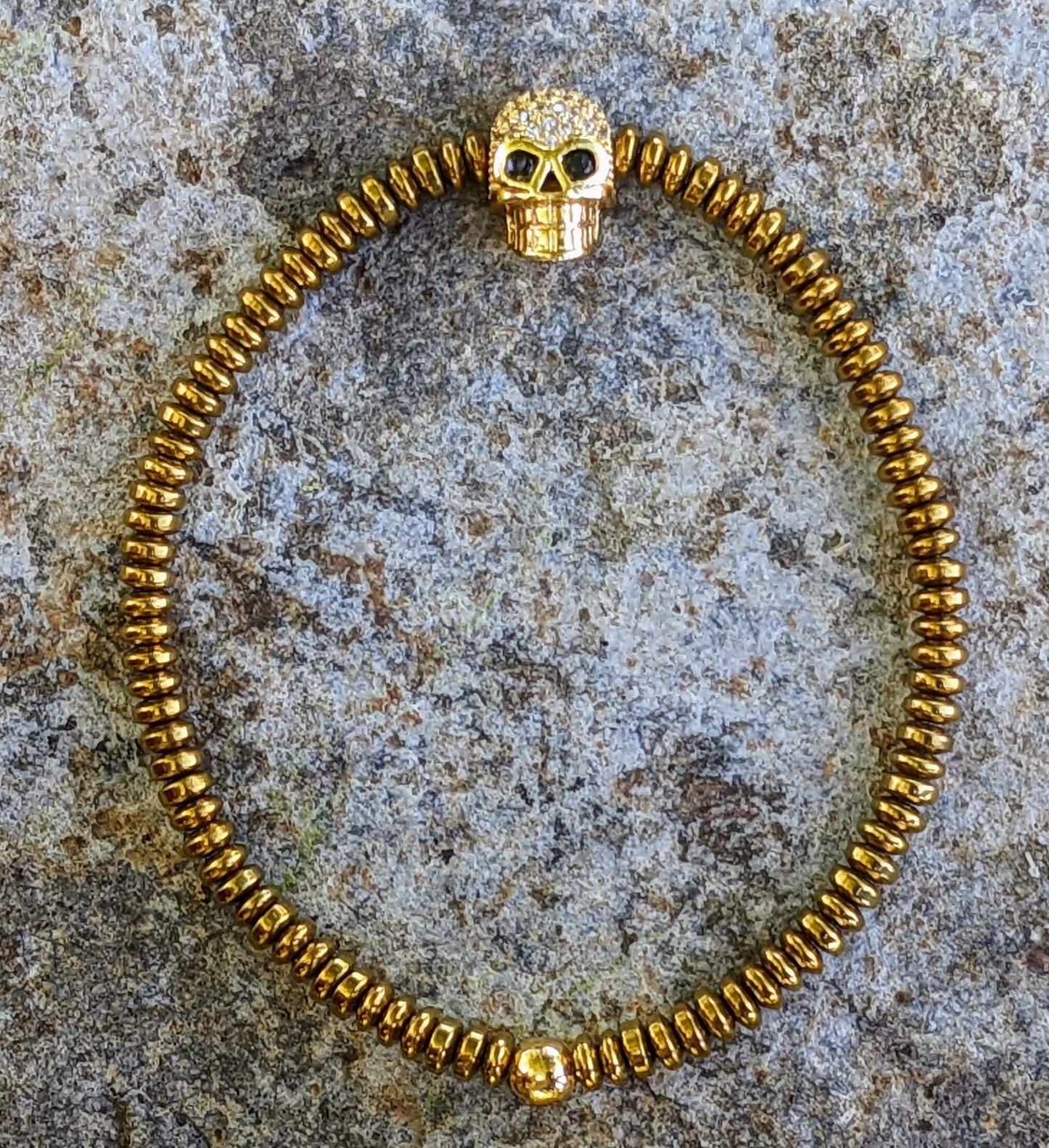 Gold Skull with Gold Hematite Discs